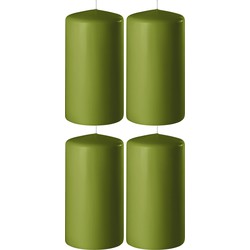 4x Kaarsen olijf groen 6 x 10 cm 36 branduren sfeerkaarsen - Stompkaarsen