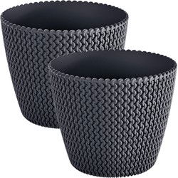 Prosperplast Plantenpot Splofy - 4x - antraciet - kunststof - D16 x H13 cm - Plantenpotten