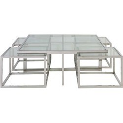 Light & Living MACARA Salontafel Set van vijf 100x100x40 cm glas nikkel