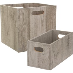 Set van 2x stuks opbergmanden/kastmanden 7 en 29 liter grijs van hout 31 cm - Opbergkisten
