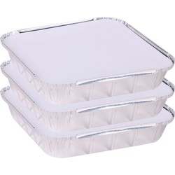 Elite Meal prep bewaar bakjes - Aluminium - 3x - 25 x 25 x 5 cm - met deksel - Vershoudbakjes