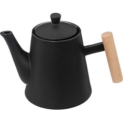 Secret de Gourmet Theepot Ceylon - 1000 ml - keramiek/hout - zwart - deksel/handvat - Theepotten