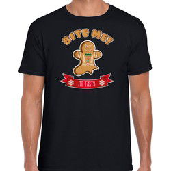 Bellatio Decorations fout kersttrui t-shirt heren - Gingerbread koekemannetje - zwart - Bite Me S - kerst t-shirts