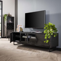 Tv-Meubel Zwart Metaal - 40x180x50cm - 4-Deurs