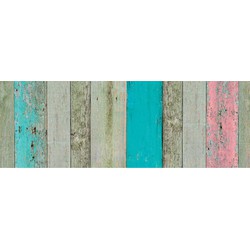 Decoratie plakfolie houten planken look groen/bruin/roze 45 cm x 2 meter zelfklevend - Meubelfolie