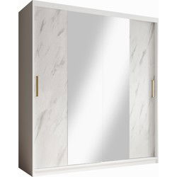 Meubella Kledingkast Marmer 2 - Wit - 180 cm - Met spiegel