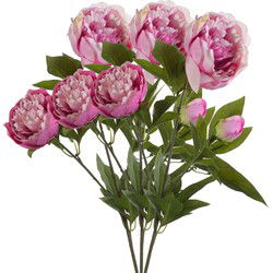 Emerald Kunstbloem pioenrozen tak - 3x - 3 bloemen - roze - 70 cm - decoratie - Kunstbloemen
