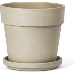 Terracotta Bloempot met Schotel - Graniet Creme - Ø 28 cm - Hoogte: 23.5 cm