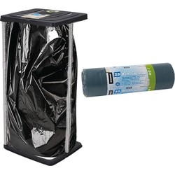 Staande vuilniszakhouder prullenbak zwart 60L incl. 25x vuilniszakken - Prullenbakken
