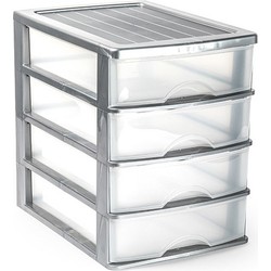 Ladeblok/bureau organizer met 4 lades grijs/transparant L 35,5 x B 27 x H 35 cm - Ladeblok