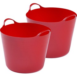 2x stuks flexibele emmers - 26 liter - Kunststof - Rood - 38 x 41 x 35 cm - Wasmanden