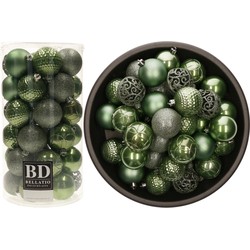 74x stuks kunststof kerstballen salie groen 6 cm glans/mat/glitter mix - Kerstbal