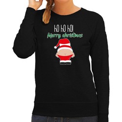 Bellatio Decorations foute kersttrui/sweater dames - Kerstman - zwart - Merry Christmas S - kerst truien