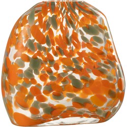 J-line - Vaas Plat Stippen Glas Oranje/groen Large - 9.5x9.5x23cm