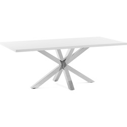 Kave Home - Argo tafel afgewerkt in wit melamine en roestvrijstalen poten 200 x 100 cm