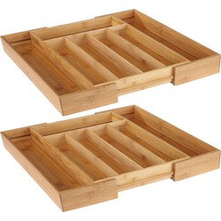 2x stuks uitschuifbare bamboe houten bestekbakken/besteklades 31-48 x 37 x 5 cm - Bestekbakken