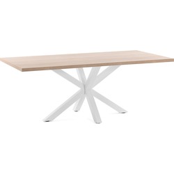 Kave Home - Argo tafel afgewerkt in naturel melamine en stalen poten met witte afwerking 160 x 100 cm