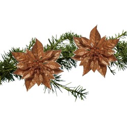 Kerst bloemen 2x stuks kunststof koper - op clip - 18 cm - Kersthangers