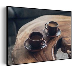 Muurwerken Akoestisch Schilderij - Kopjes Koffie op Tafel - Geluidsdempend Wandpaneel - Wanddecoratie - Geluidsisolatie - BASIC (AW 0.65) XL (120x86)