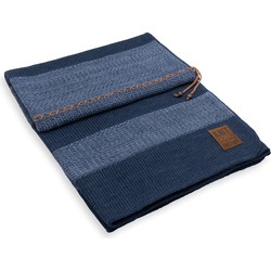 Knit Factory Roxx Gebreid Plaid - Woondeken - Kleed - Jeans/Indigo - 160x130 cm