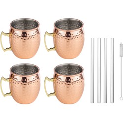 Set van 4x Cocktailbekers Moscow Mule 500 ml met glazen rietjes - Cocktailglazen