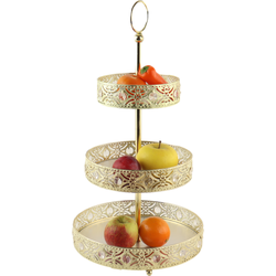 MISOU Etagere - 3 laags - Serveertoren - Goud - Ramadan - Suikerfeest Decoratie - 25x46.5x25cm - Metaal