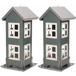 2x Vogel voederhuisjes voor in de tuin grijs 27 cm - Vogelvoederhuisjes