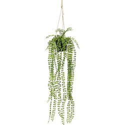 Kunstplant Ficus Pumila in Hangpot - 60 cm - groen - hangplat - kunst - Kunstplanten