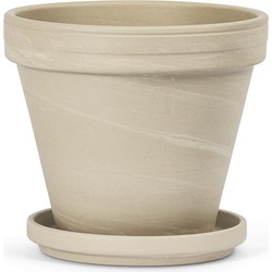 Terracotta Bloempot met Schotel - Graniet Creme - Ø 14 cm - Hoogte: 12 cm