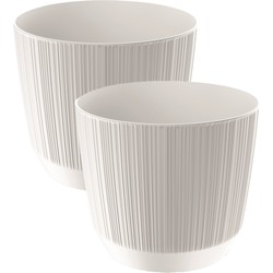 2x stuks moderne carf-stripe plantenpot/bloempot kunststof dia 13 cm/hoogte 11 cm parel wit - Plantenpotten