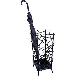 Paraplubak - Zwart mikado parapluhouder - Sterk staal - Kunststof lekbak - Chique paraplustandaard - 21 x 21 x 46cm