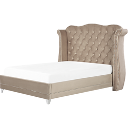 Beliani AYETTE - Tweepersoonsbed-Beige-Fluweel