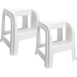 PlasticForte Keuken krukje - 2x - wit - kunststof - 46 cm - Huishoudkrukjes