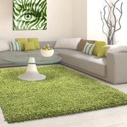 Tapijtenloods Basic Shaggy vloerkleed Groen Hoogpolig- 80x250 CM