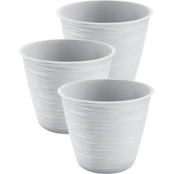 3x stuks stijlvolle kunststof plantenpot/bloempot dia 15 cm/hoogte 12.5 cm Paintstripe wit - Plantenpotten