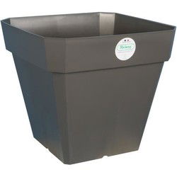 RIVIERA Vierkante kunststof bloempot Solilla - 39 x 39 x H 53 cm - 49 L - Glitterig grijs