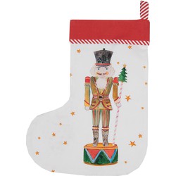 Clayre & Eef Kerstsok Decoratie Kerstsok 30*40 cm Wit Rood Katoen Notenkraker Kerstsok Hanger