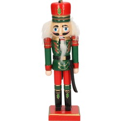 1x Kerst decoratie notenkrakers poppetjes/soldaten met sabel groen/rood15 cm - Kerstbeeldjes