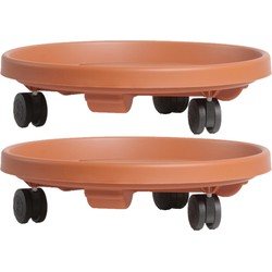 3x Stuks planten trolleys/multirollers rond bruin kunststof 30 cm - Planten onderzetter