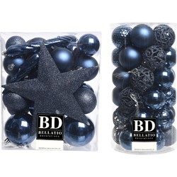 70x stuks kunststof kerstballen met ster piek donkerblauw 5, 6 en 8 cm - Kerstbal