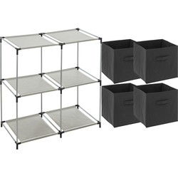 5Five Kastmandjes/opberg mandjes - donkergrijs - 4x stuks van 29 Liter - Rekje is 68 x 68 cm - Opbergmanden