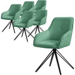 Draaibare eetkamerstoel set van 6 groen geweven stoffen keukenstoel met rugleuning en armleuningen ML design