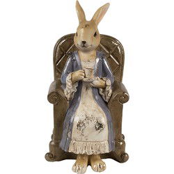 Clayre & Eef Decoratie Beeld Konijn 11x10x18 cm Beige Bruin Kunststof