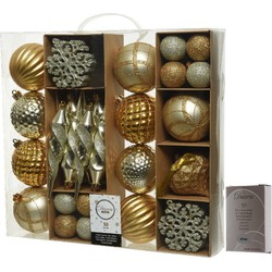 50x Gouden kerstballen en figuren 4-8-15 cm kunststof mix incl. ophanghaakjes - Kerstbal