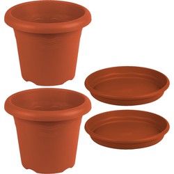 6x stuks ronde plantenpotten terra cotta met opvangschaal dia 18 cm - Plantenpotten