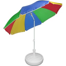 Regenboog gekleurde tuin/strand parasol 180 cm met wit voet van 42 cm - Parasols