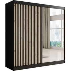 Meubella - Kledingkast Lisbon 2 - Zwart - 200 cm - Met spiegel
