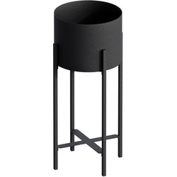 Cilindervormige bloempot op poten van zwart metaal H48 cm