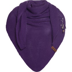 Knit Factory Coco Gebreide Omslagdoek - Driehoek Sjaal Dames - Purple - 190x85 cm - Inclusief sierspeld