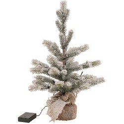 J-line - Kerstboom Besneeuwd+led+batterij In Pot Jute Plastiek Groen Small - 25x25x50cm